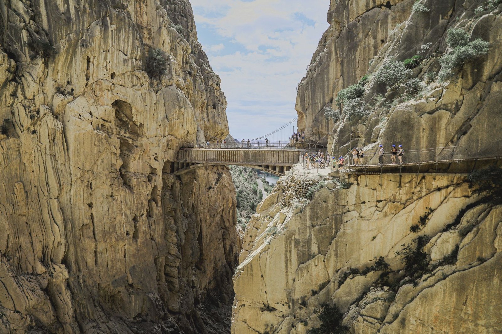 Explore the Caminito del Rey footbridge between rugged cliffs in Spain's mountains