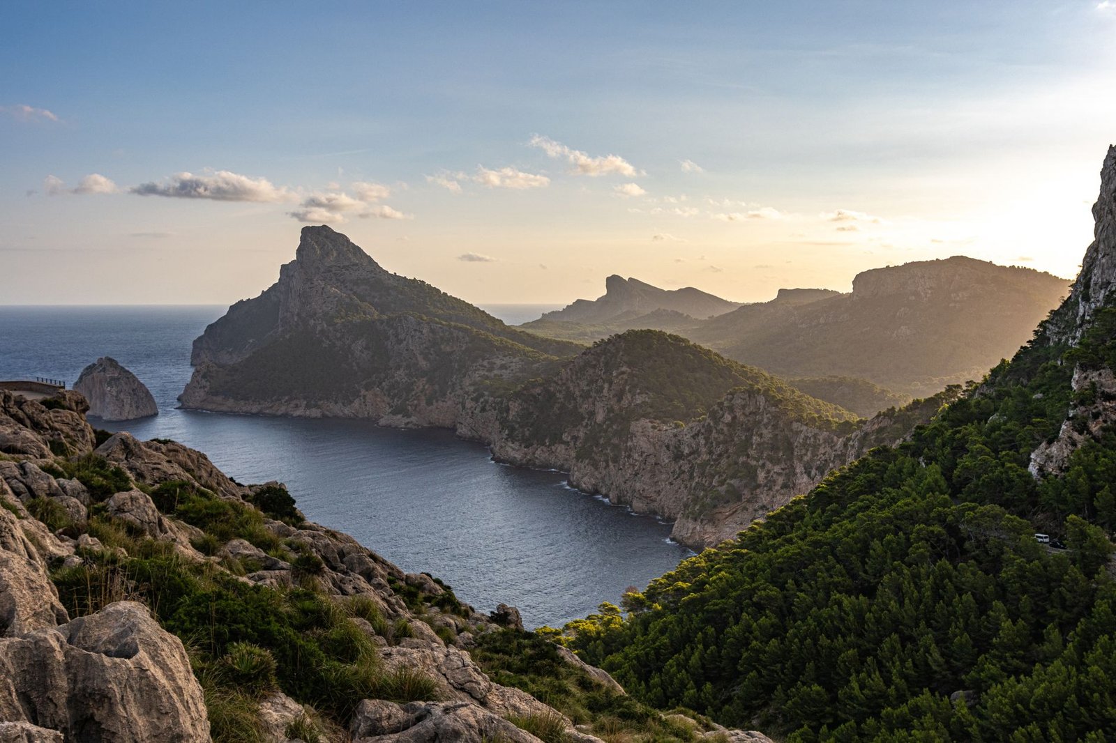 Majestic view of Cap de Formentor on the Mallorcan coast at sunset displaying cliffs and the Mediterranean Sea