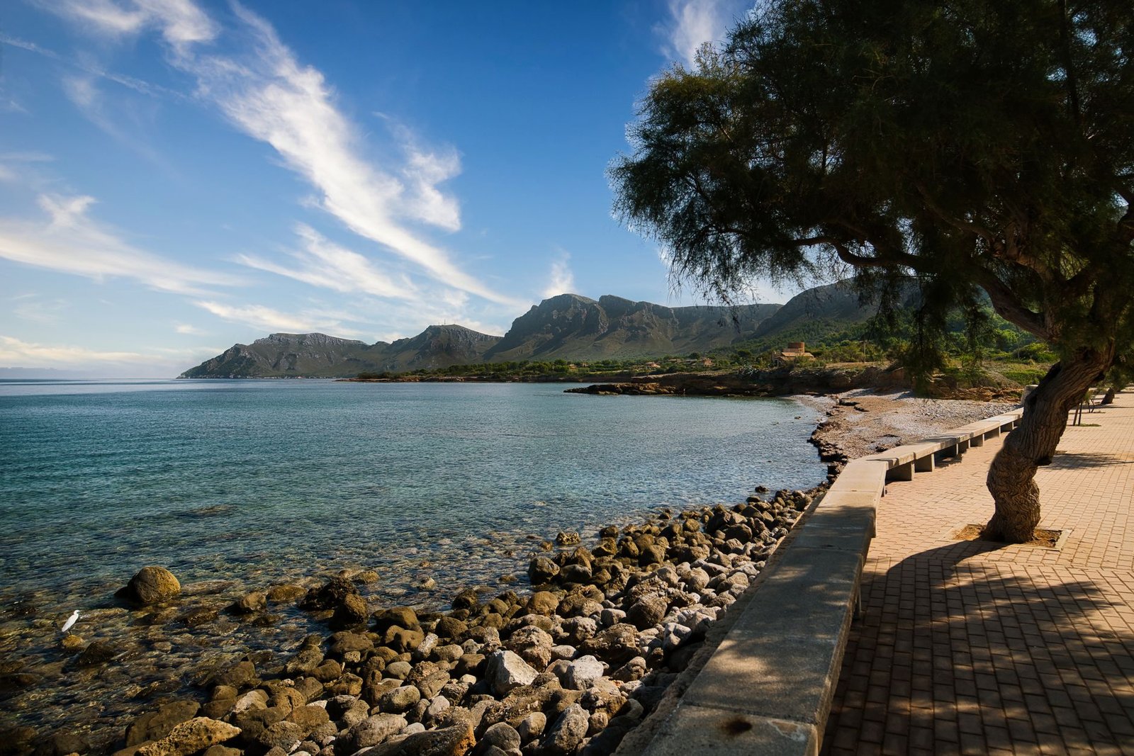 Beautiful coastal view from the promenade in Colonia de Sant Pere, Majorca, Spain
