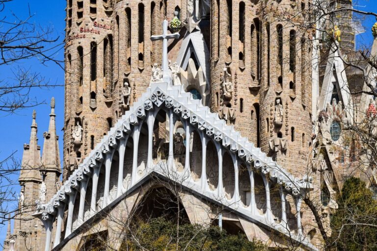 Close-up of the Sagrada Familia's intricate facade showcasing Gothic architecture in Barcelona