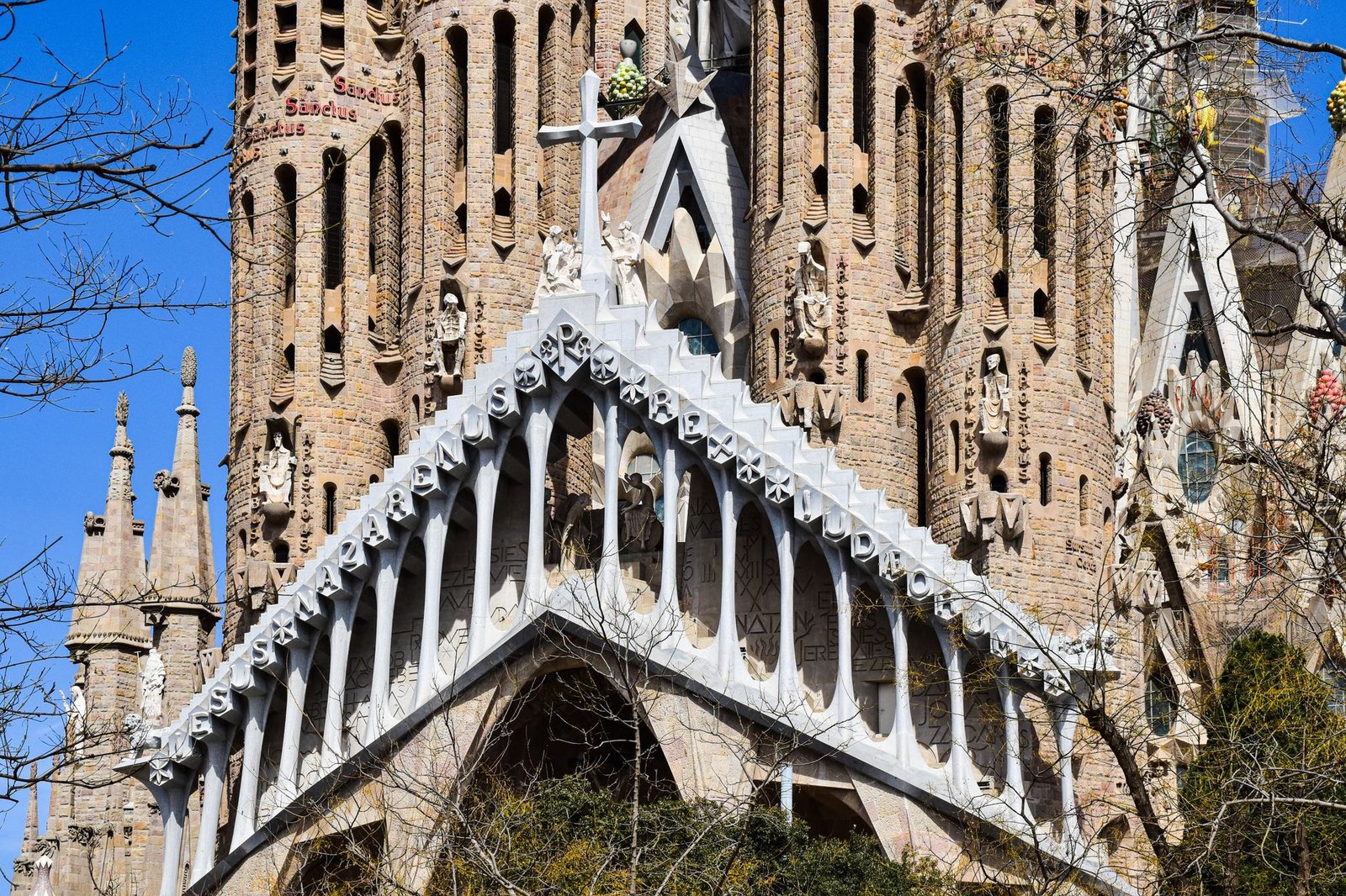 Close-up of the Sagrada Familia's intricate facade showcasing Gothic architecture in Barcelona