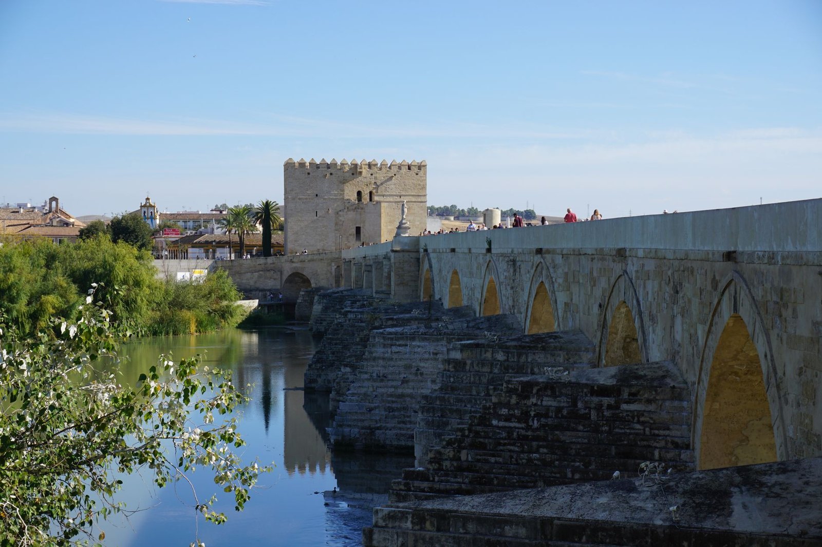 Scenic view of the Roman Bridge and Calahorra Tower in Cordoba, Spain