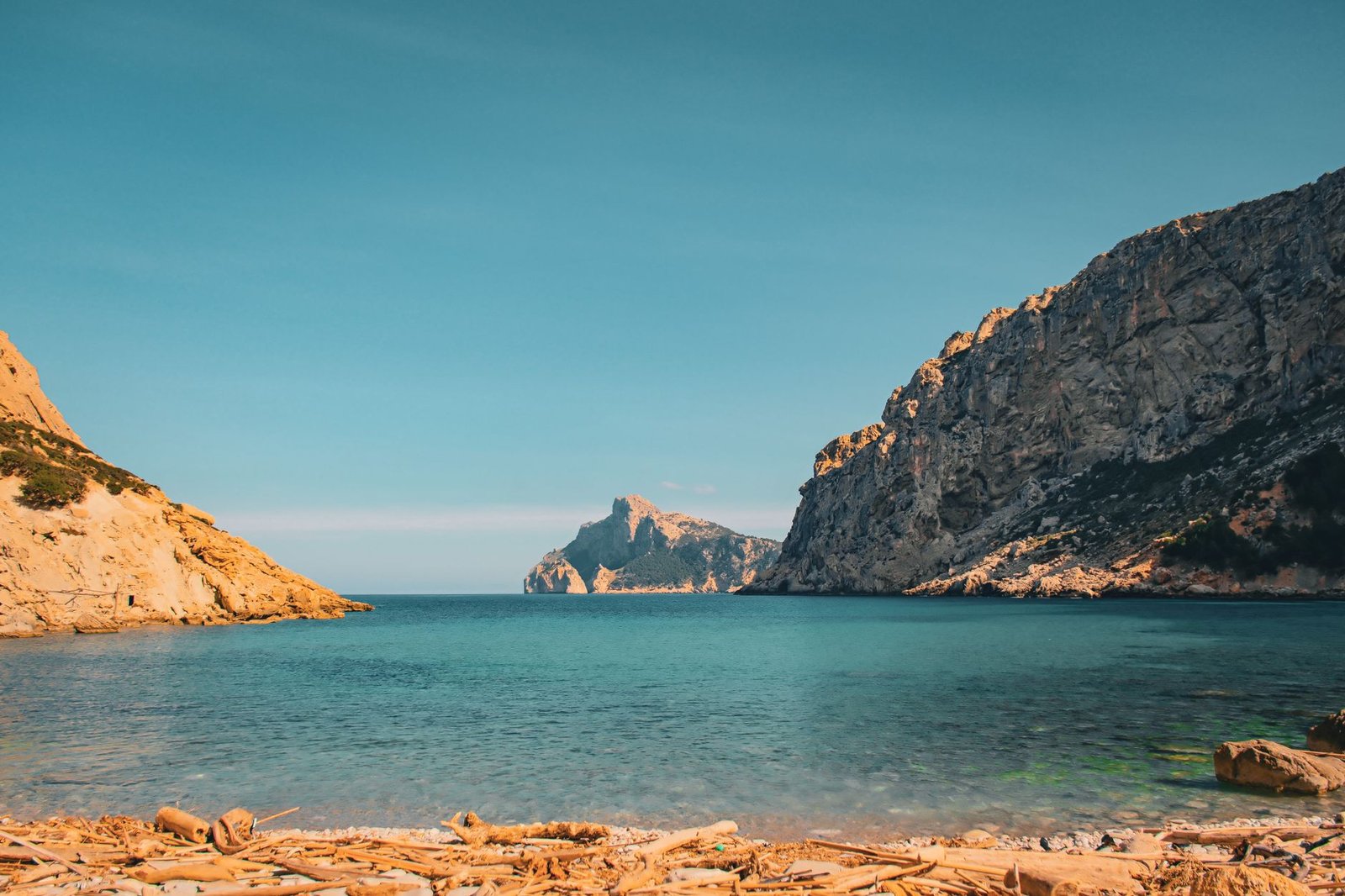 Beautiful summer landscape of rocky cliffs and blue sea in the Balearic Islands, Spain