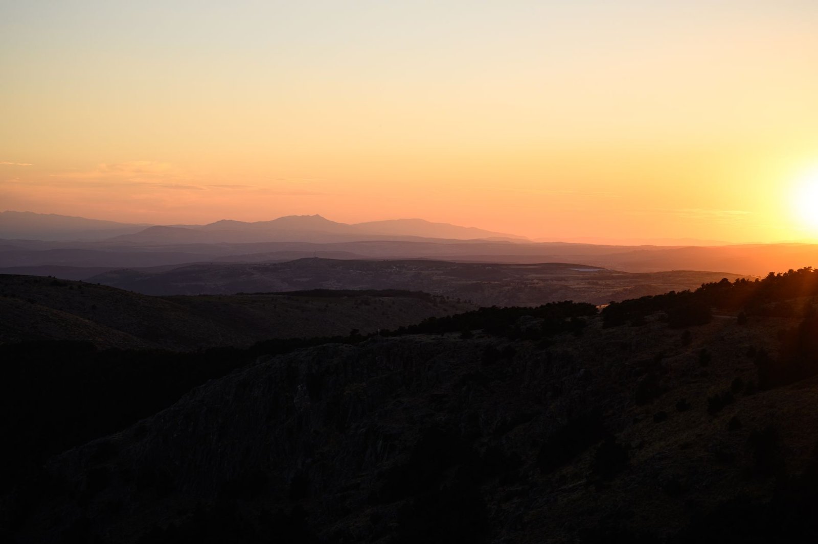 sunset view over the Spanish mountains with a sky