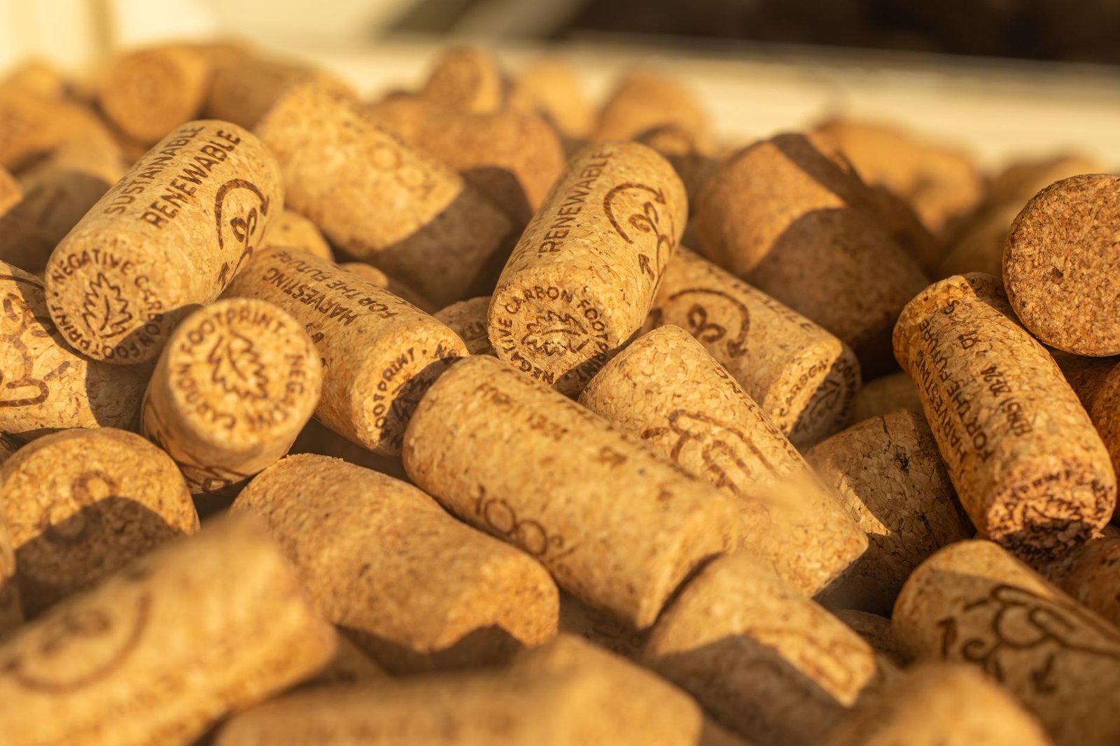 Close-up of renewable wine corks emphasizing sustainability and eco-friendly materials