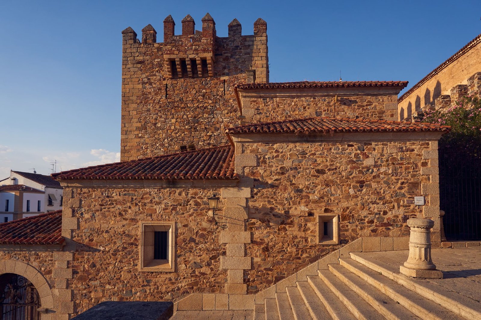 capture of medieval stone architecture illuminated by the golden sunset light