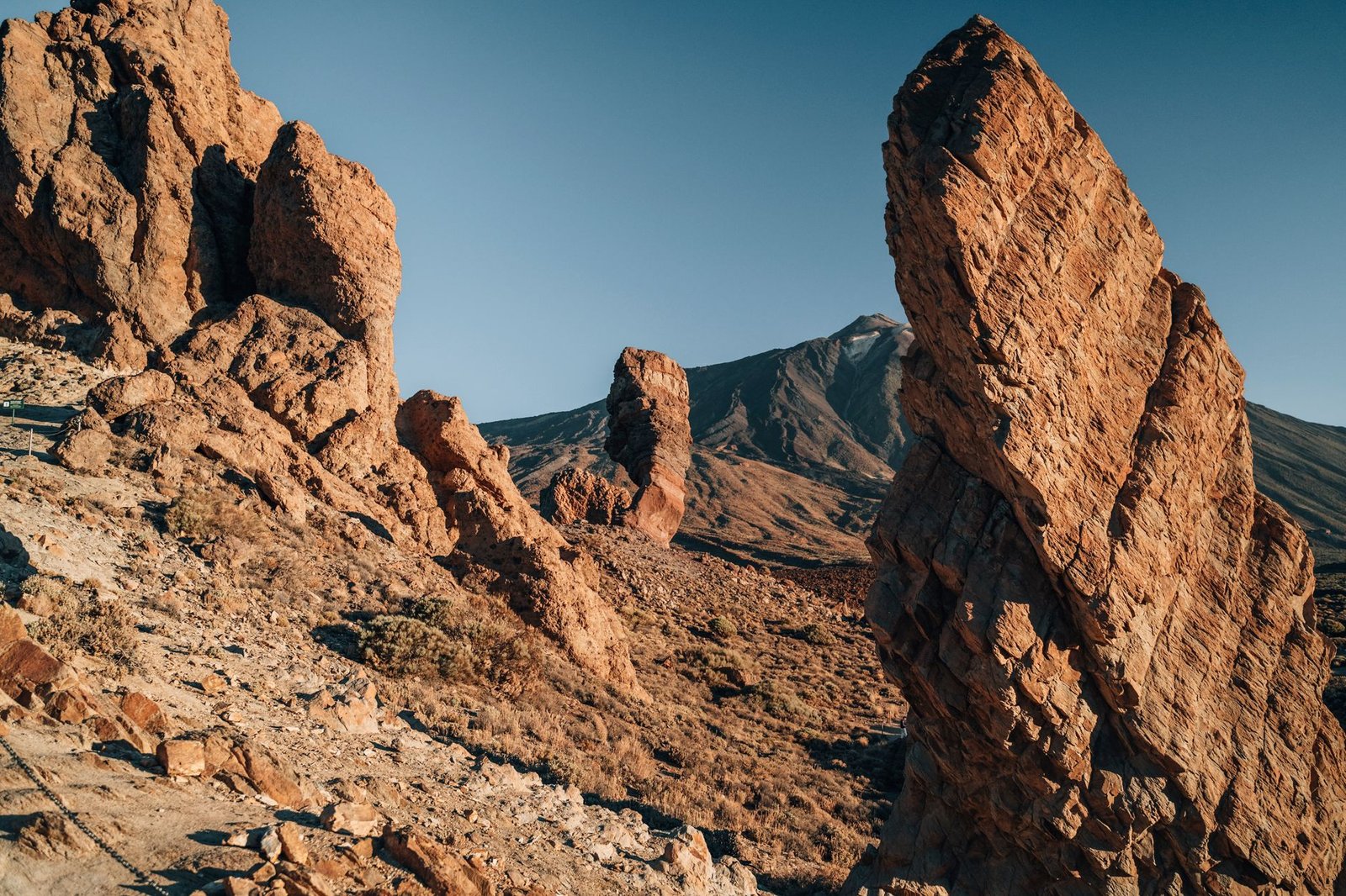 rock formations at Teide National Park, Tenerife, under a clear blue sky